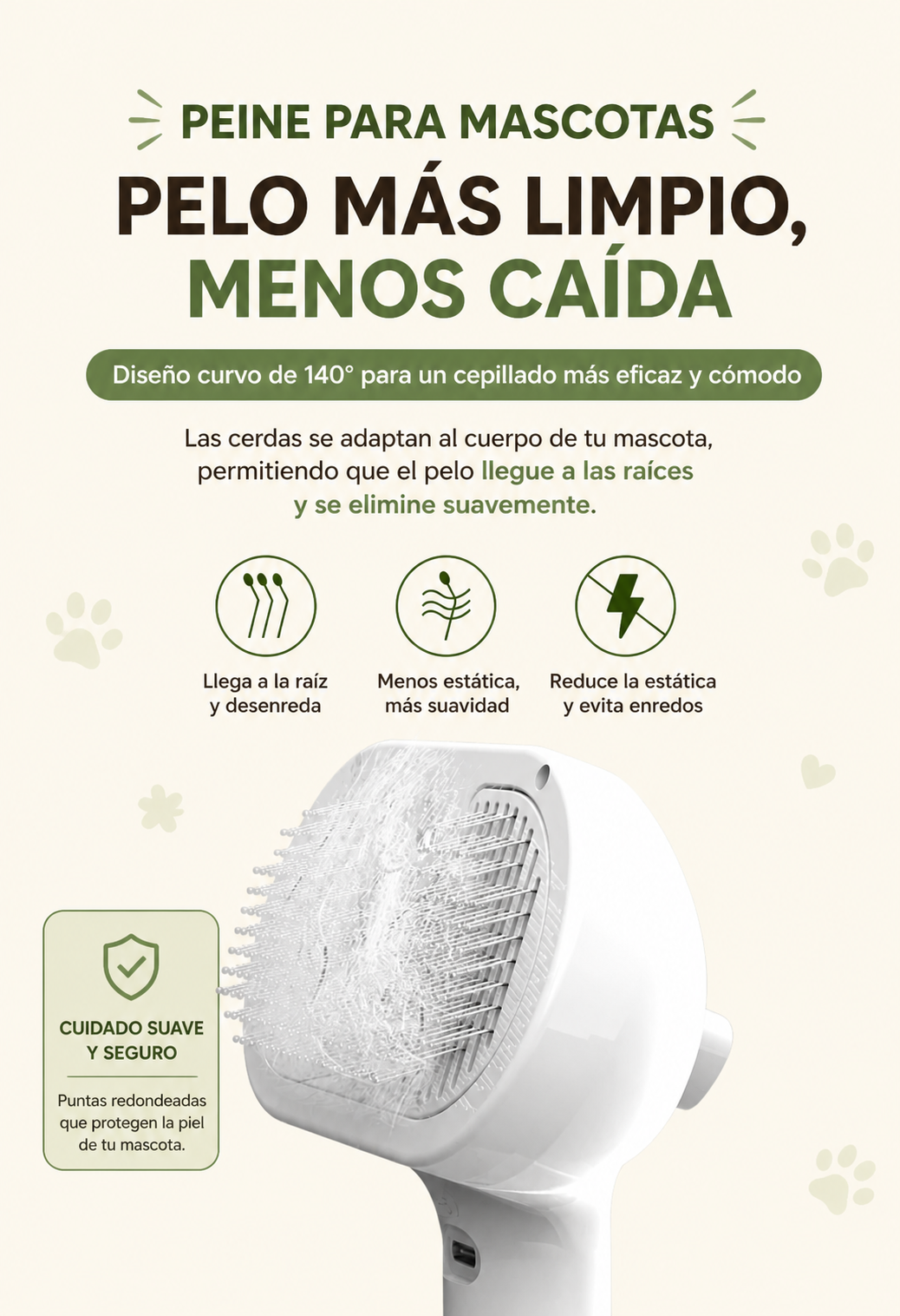Cepillo Vaporizador 3 en 1 para Mascotas Antiestático y Desenredante